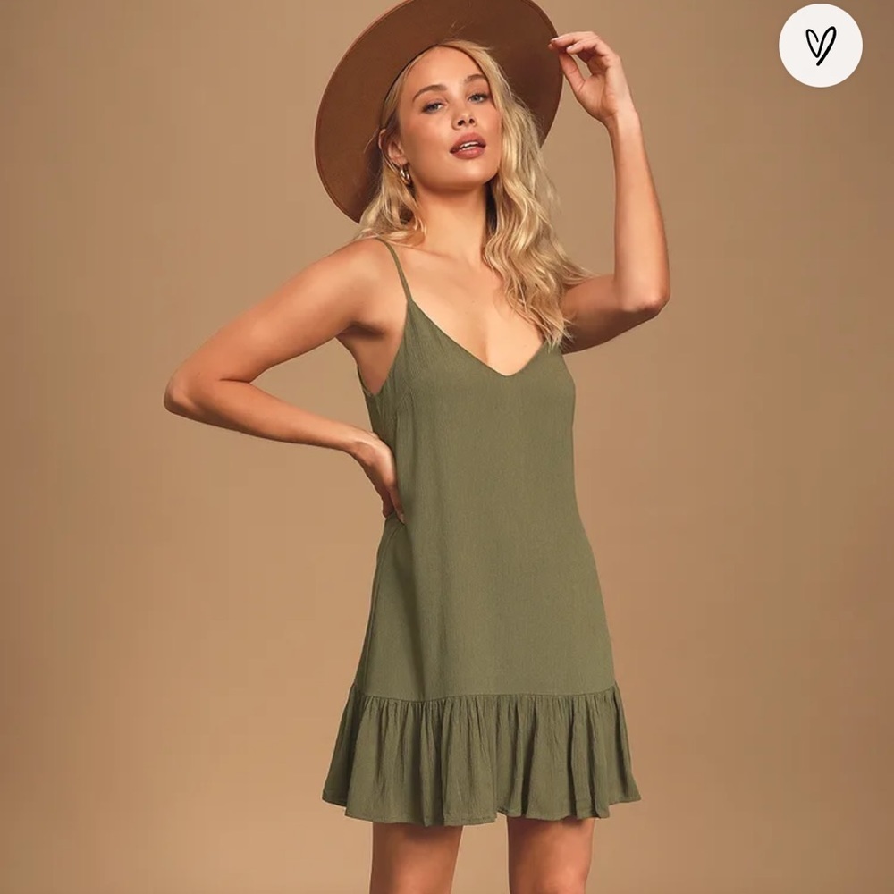 Lulus Garden Bloom Olive Green Ruffled Shift Dress